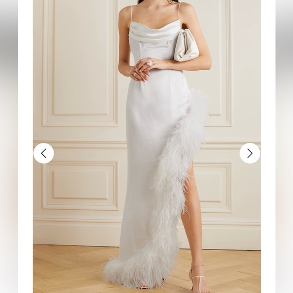 ALESSANDRA RICH Asymmetric feather-trimmed silk-satin gown 36 - Picture 2 of 14